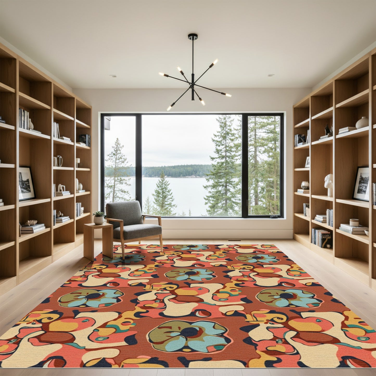 Retro Abstract Floral Faces Composition Rug