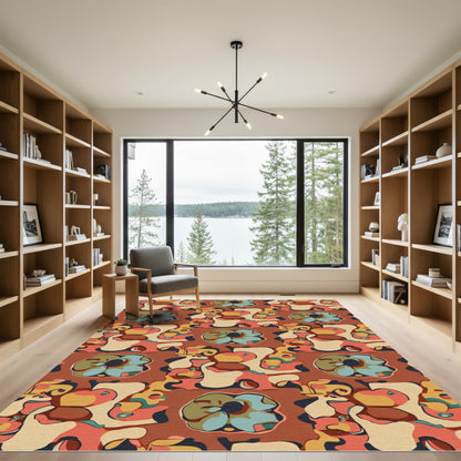 Retro Abstract Floral Faces Composition Rug