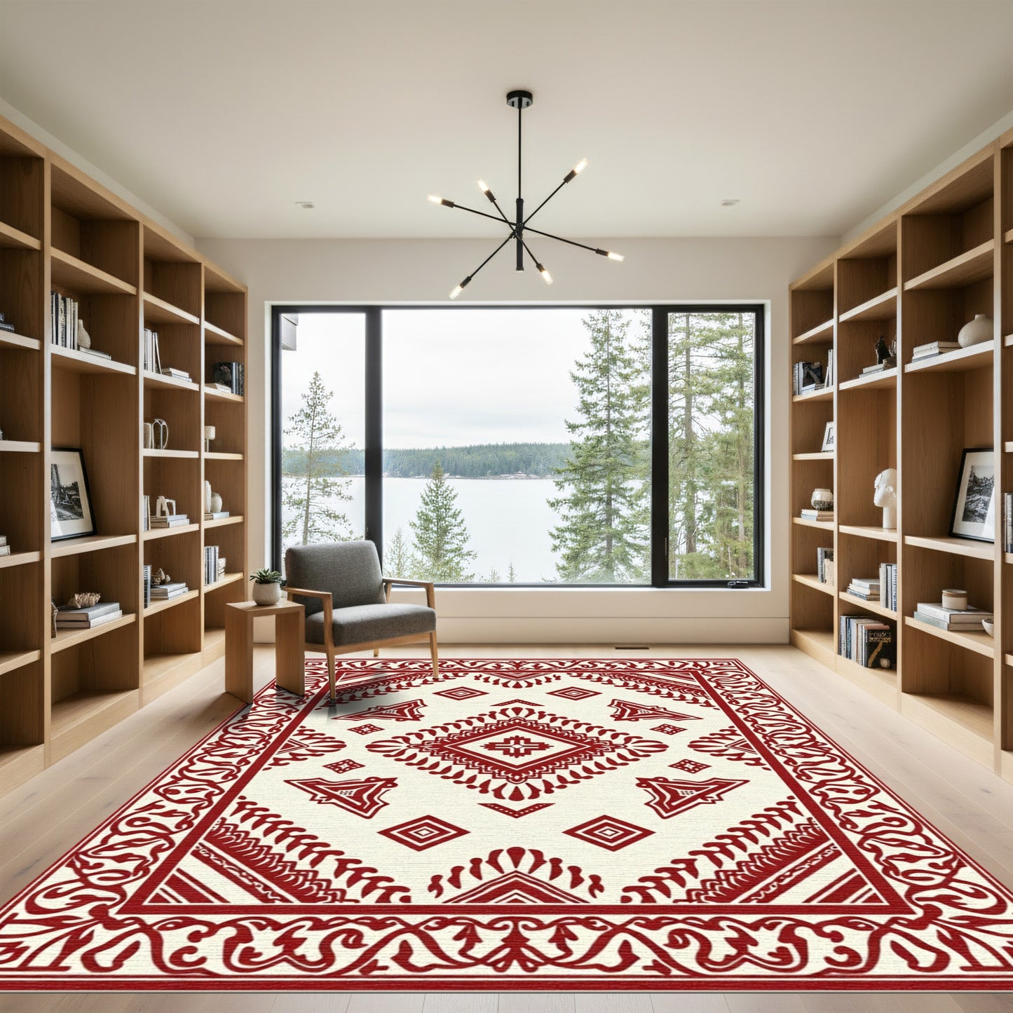 Crimson Medieval Diamond Medallion Rug