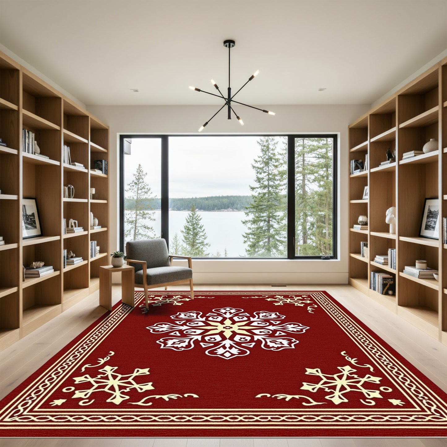 Crimson Snowflakes Ornate Medallion Rug