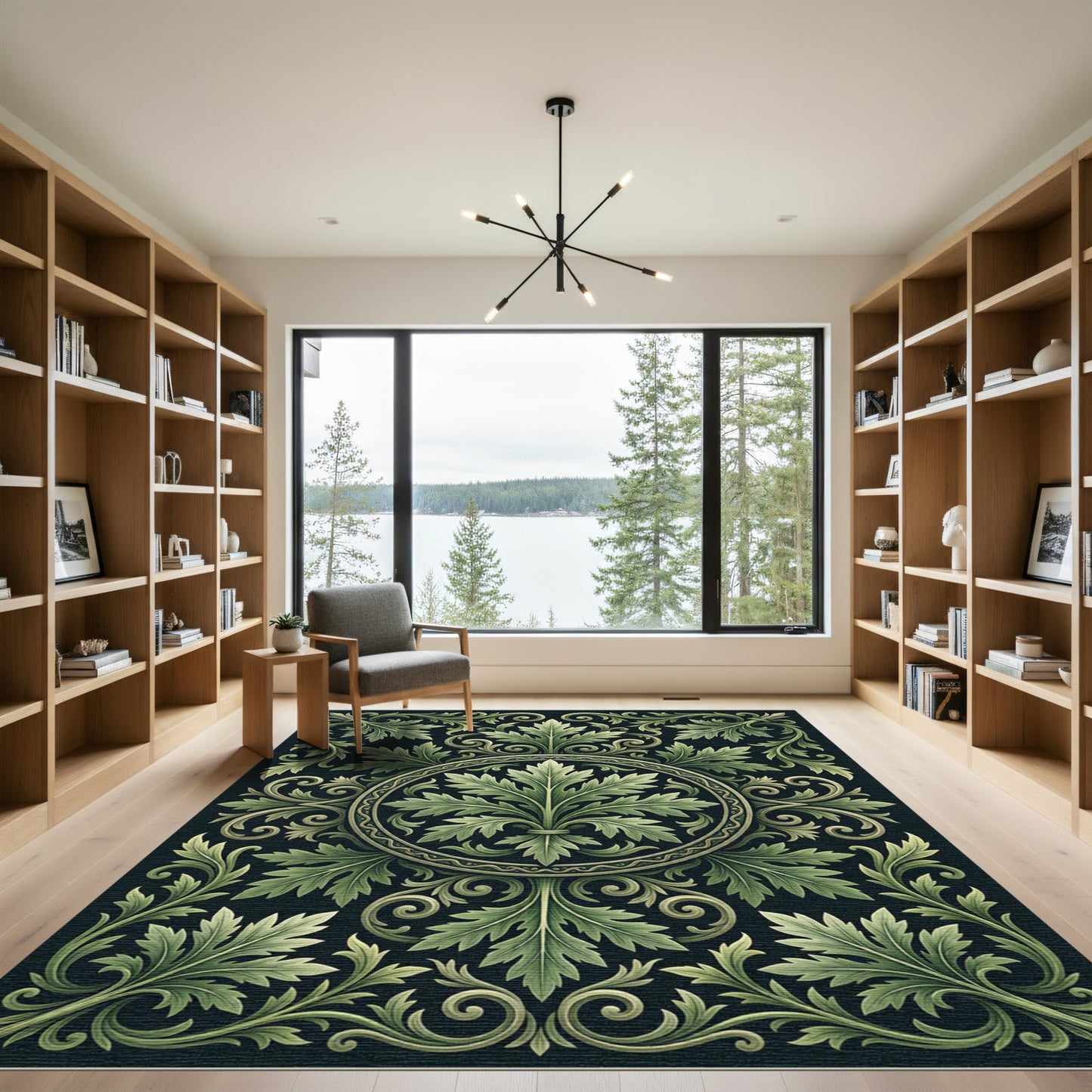 Verdant Leaf Scrollwork Medallion Rug