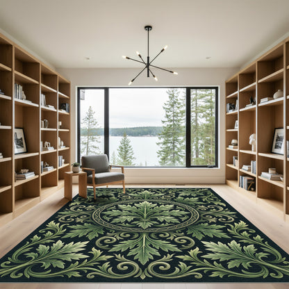 Verdant Leaf Scrollwork Medallion Rug