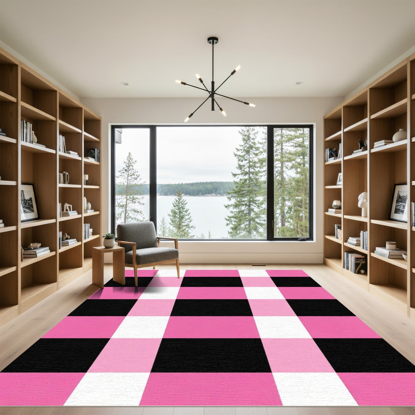 Pink Black White Buffalo Check Rug