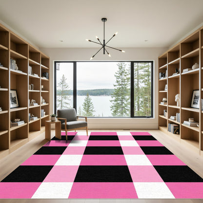 Pink Black White Buffalo Check Rug