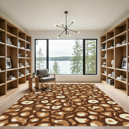 Brown Textured Circles Abstract Composition Rug