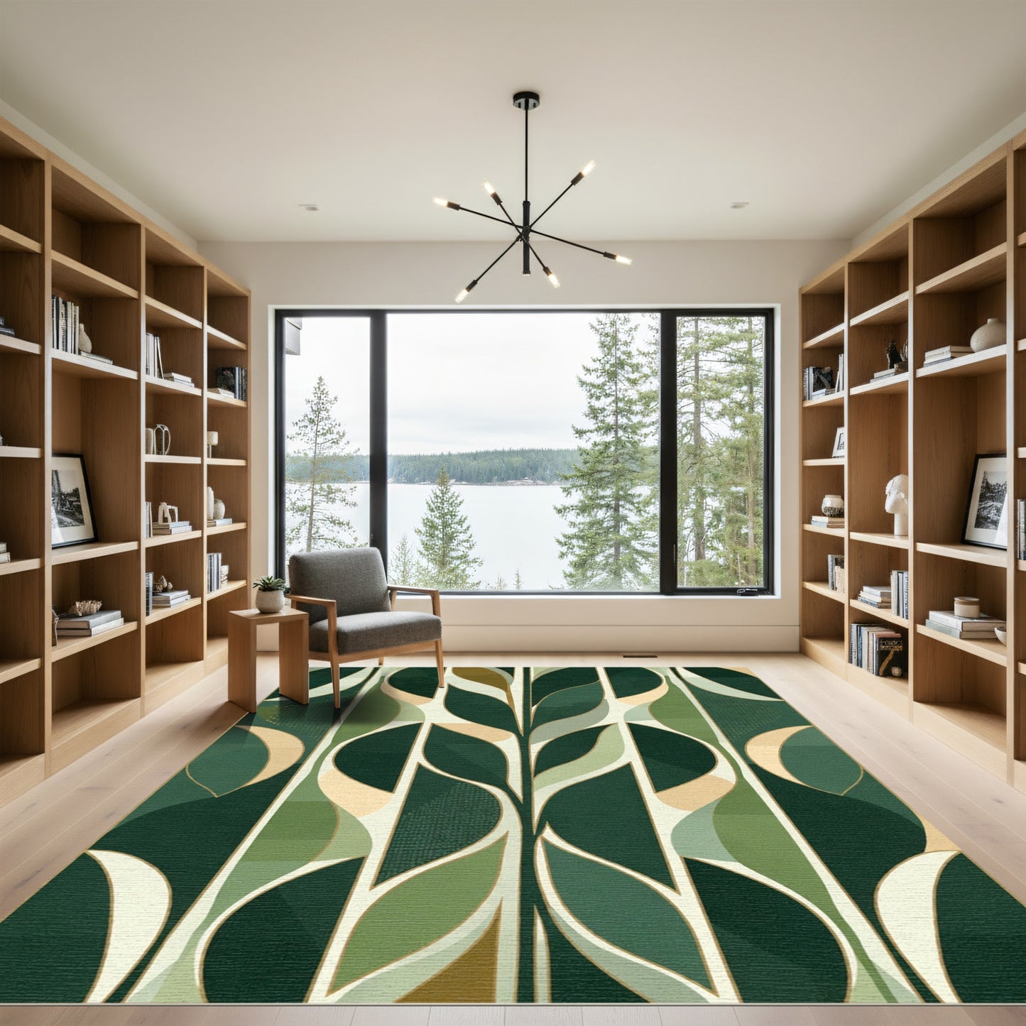 Emerald Green Leafy Abstract Forms Rug