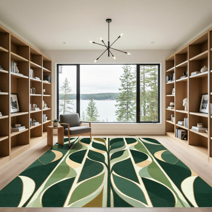 Emerald Green Leafy Abstract Forms Rug