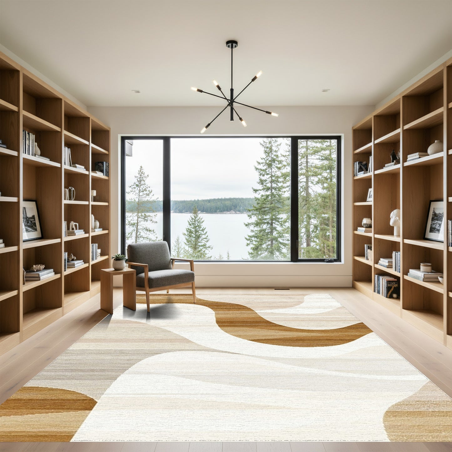 Beige Brown Wavy Abstract Rug