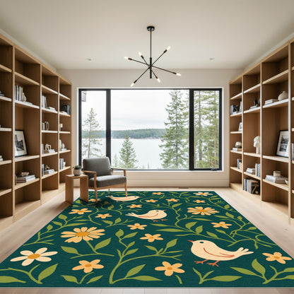 Charming Cream Bird Garden Vine Rug