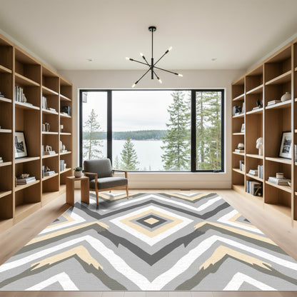 Neutral Chevron Diamond Geometric Art Rug