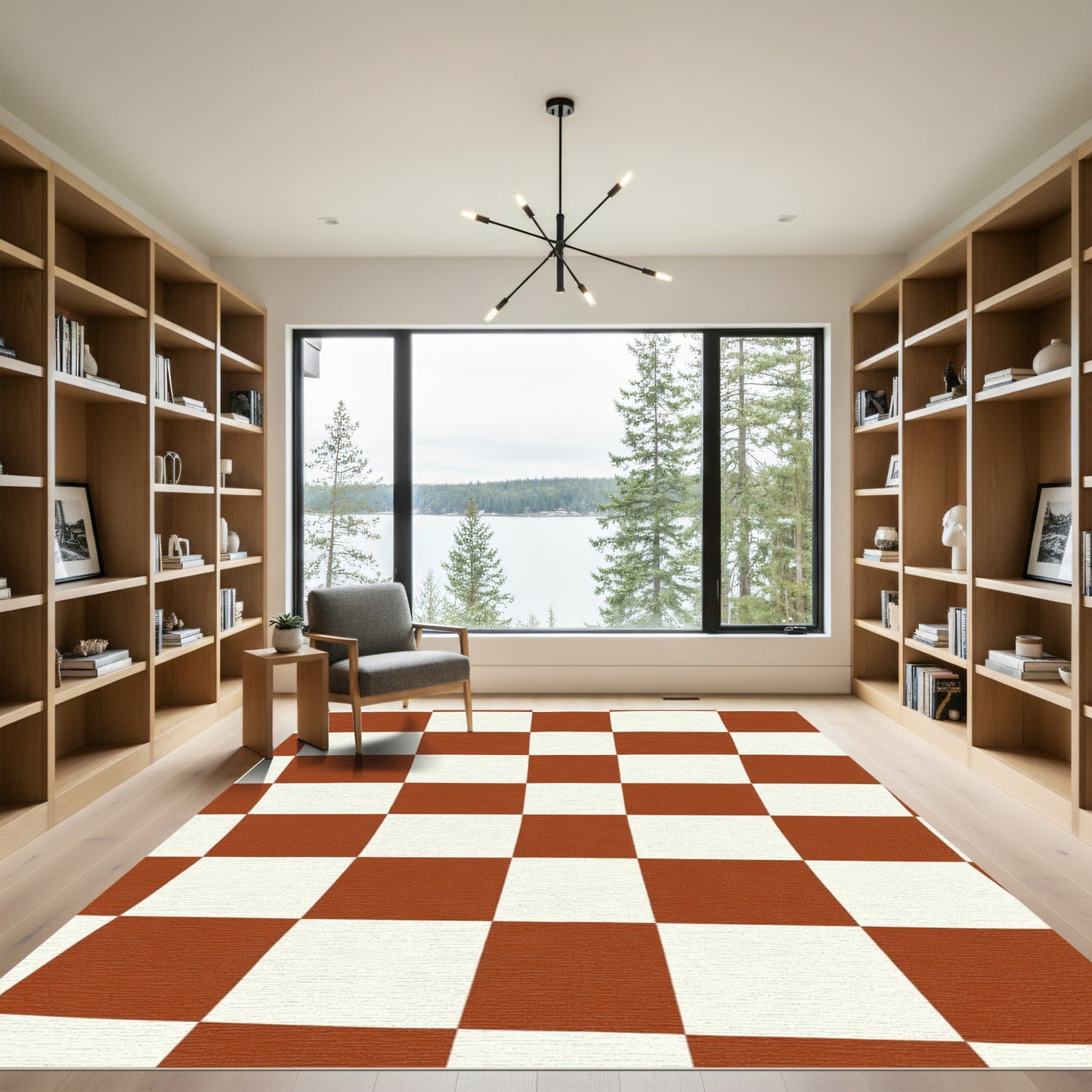 Caramel White Checkerboard Grid Rug
