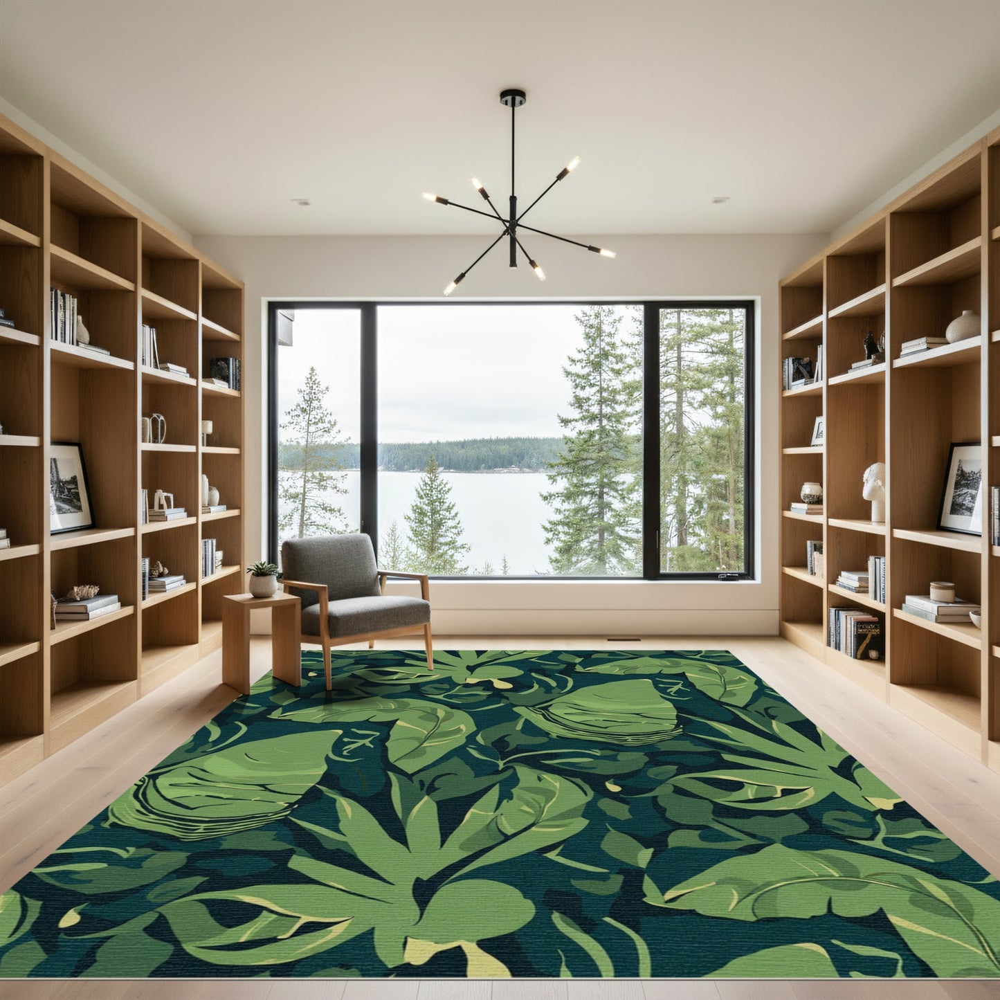 Deep Emerald Tropical Leaf Overlap Rug