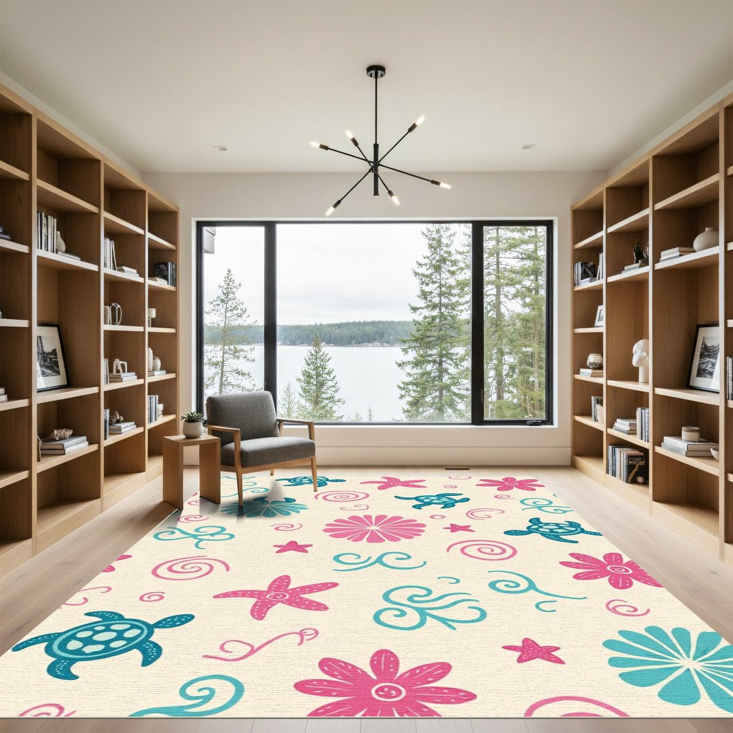 Ocean Turtle Starfish Flora Swirls Rug