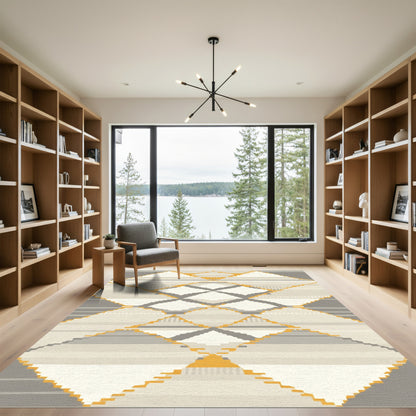 Gray Yellow Diamond Geometric Stripe Rug