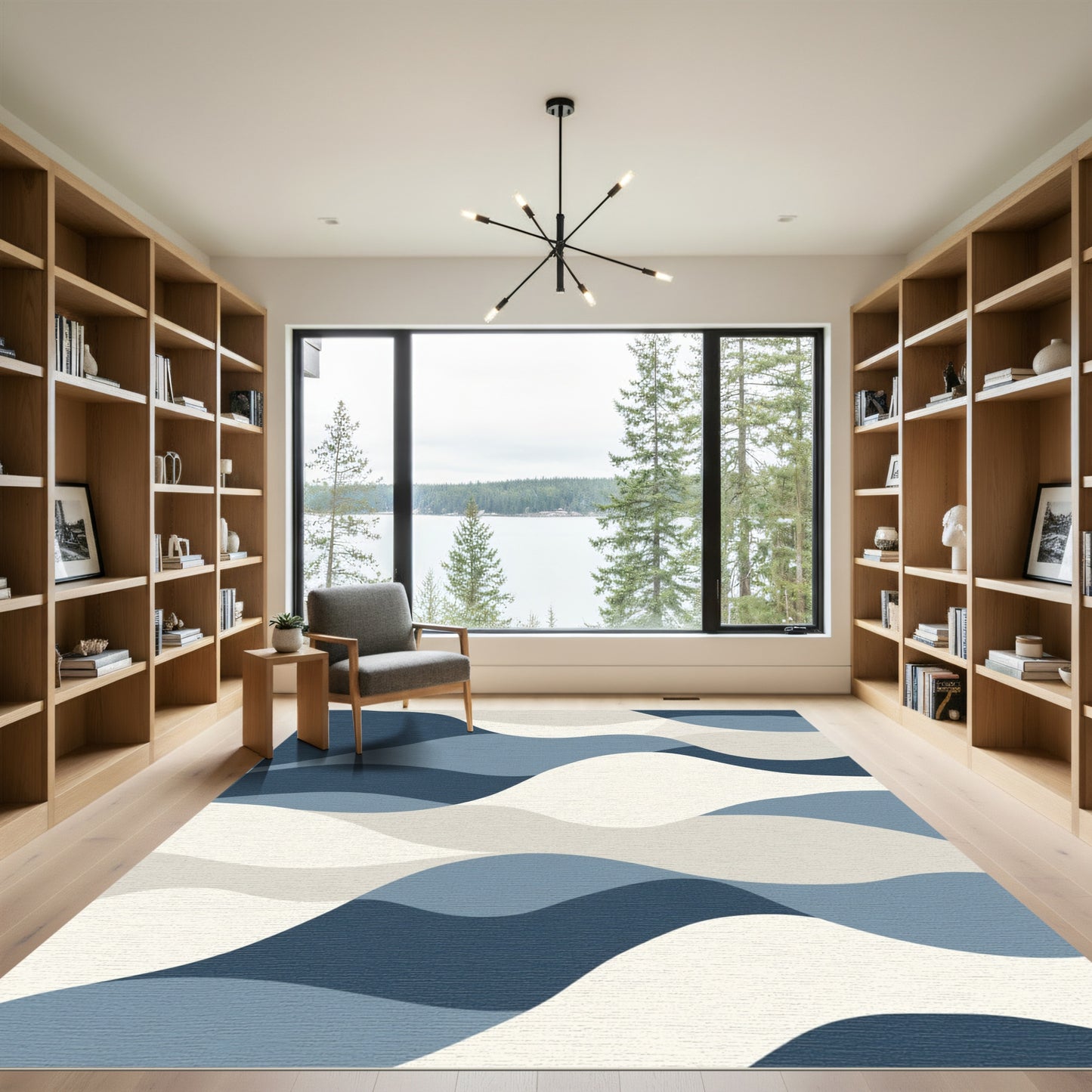 Deep Blue Serene Landscape Waves Rug