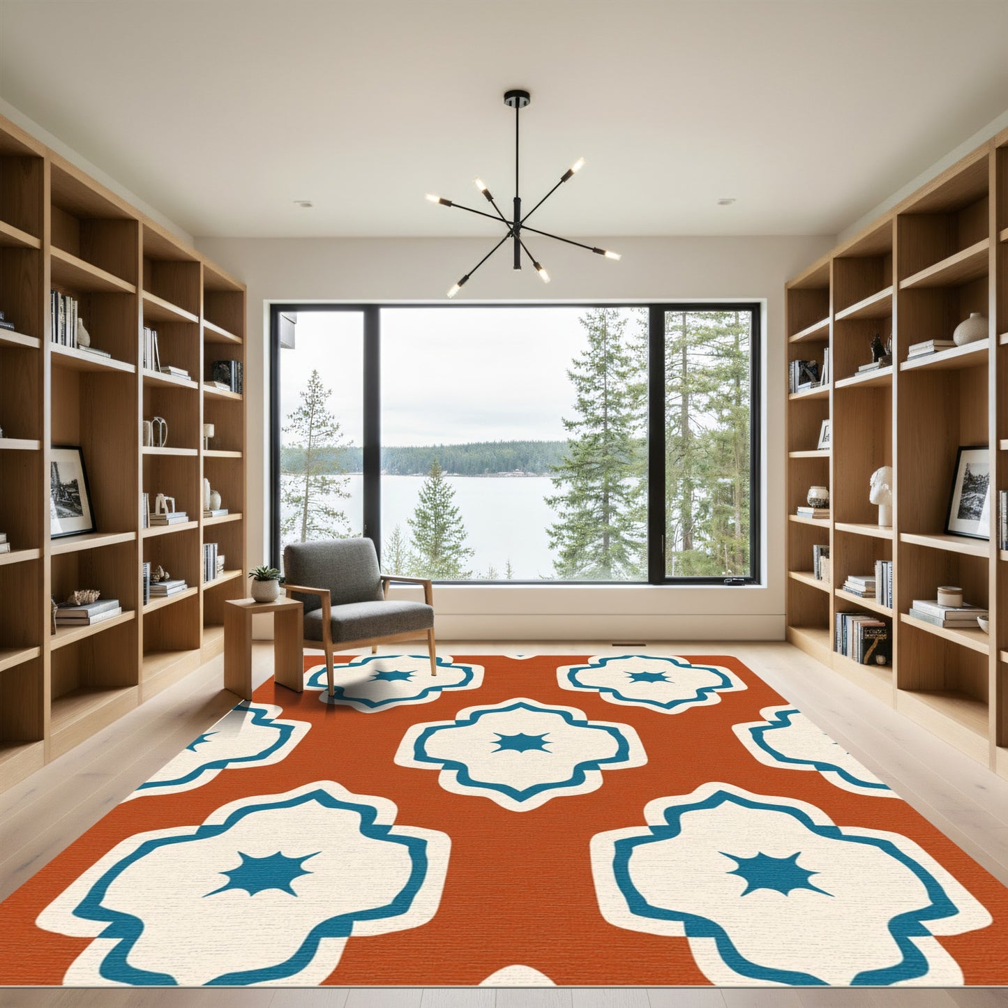 Terracotta Blue Quatrefoil Star Rug