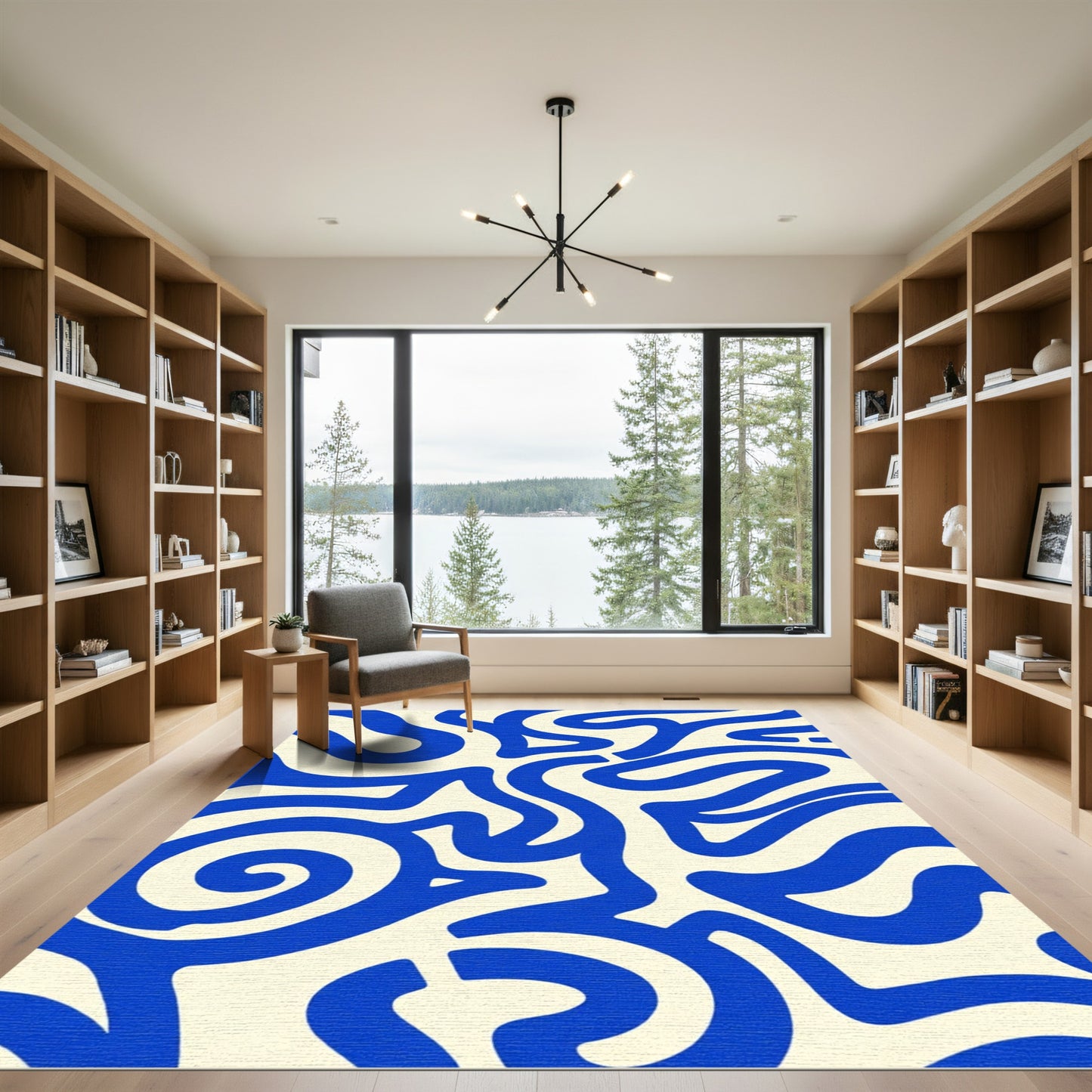 Bold Blue Abstract Swirl Rug