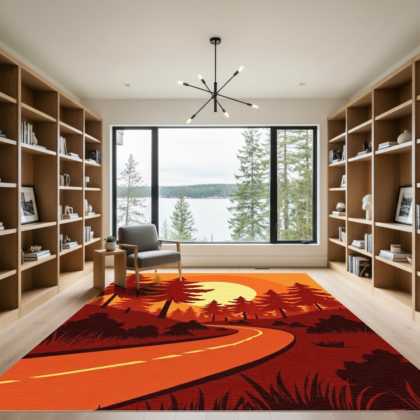 Crimson Forest Sunset Road Rug