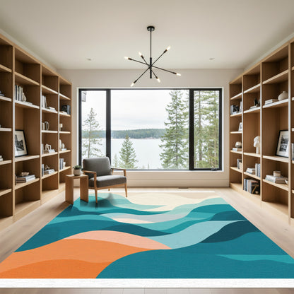 Oceanic Teal Orange Abstract Waves Rug