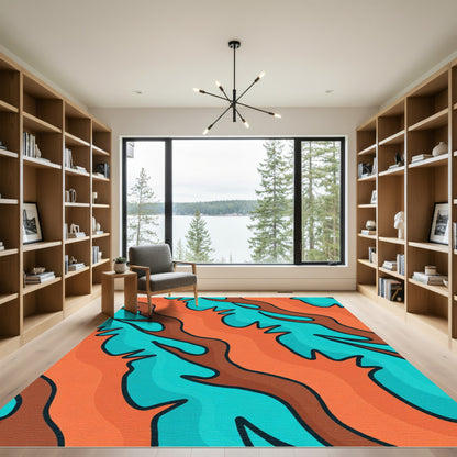 Orange Teal Wavy Organic Flow Rug