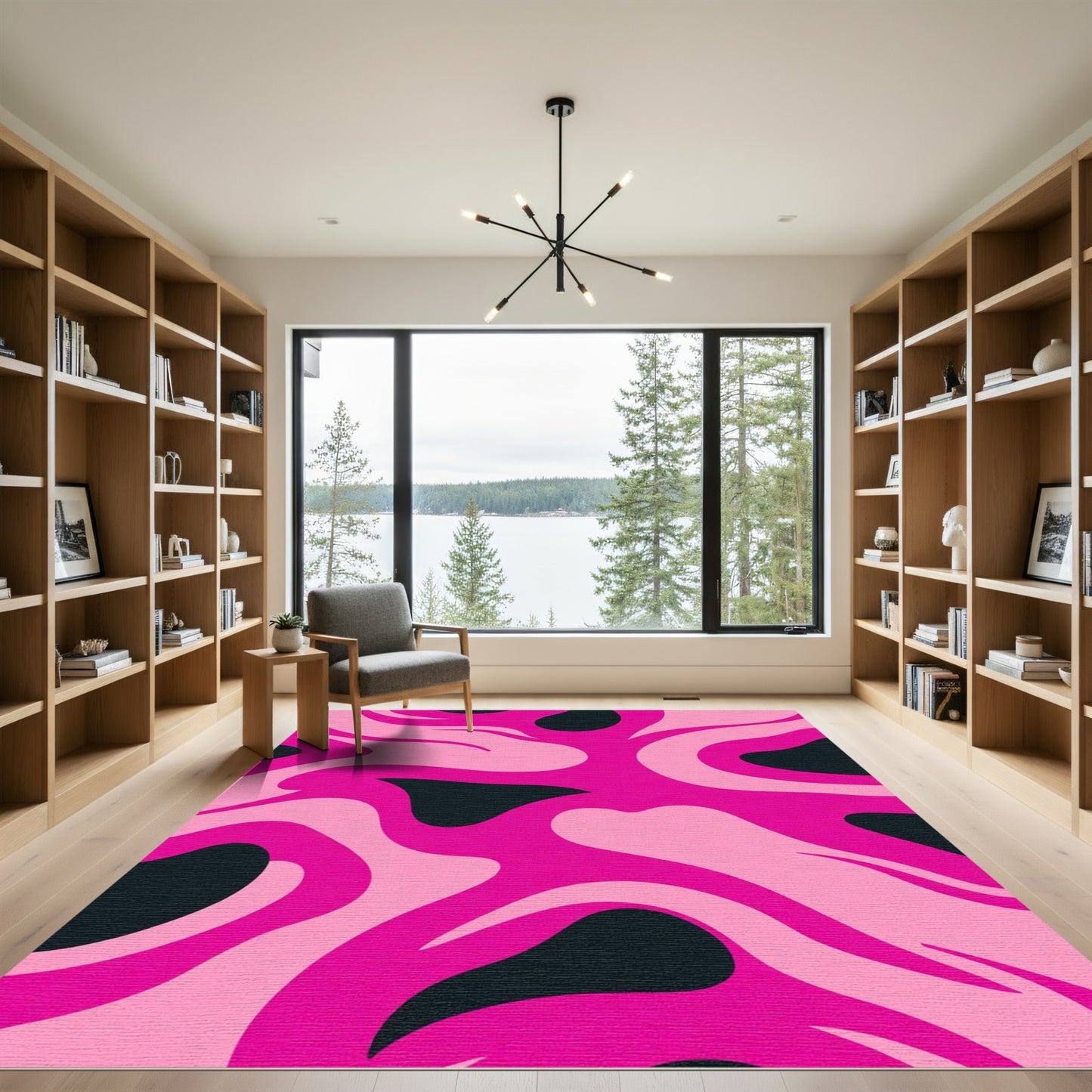 Hot Pink Swirl Camouflage Abstract Rug