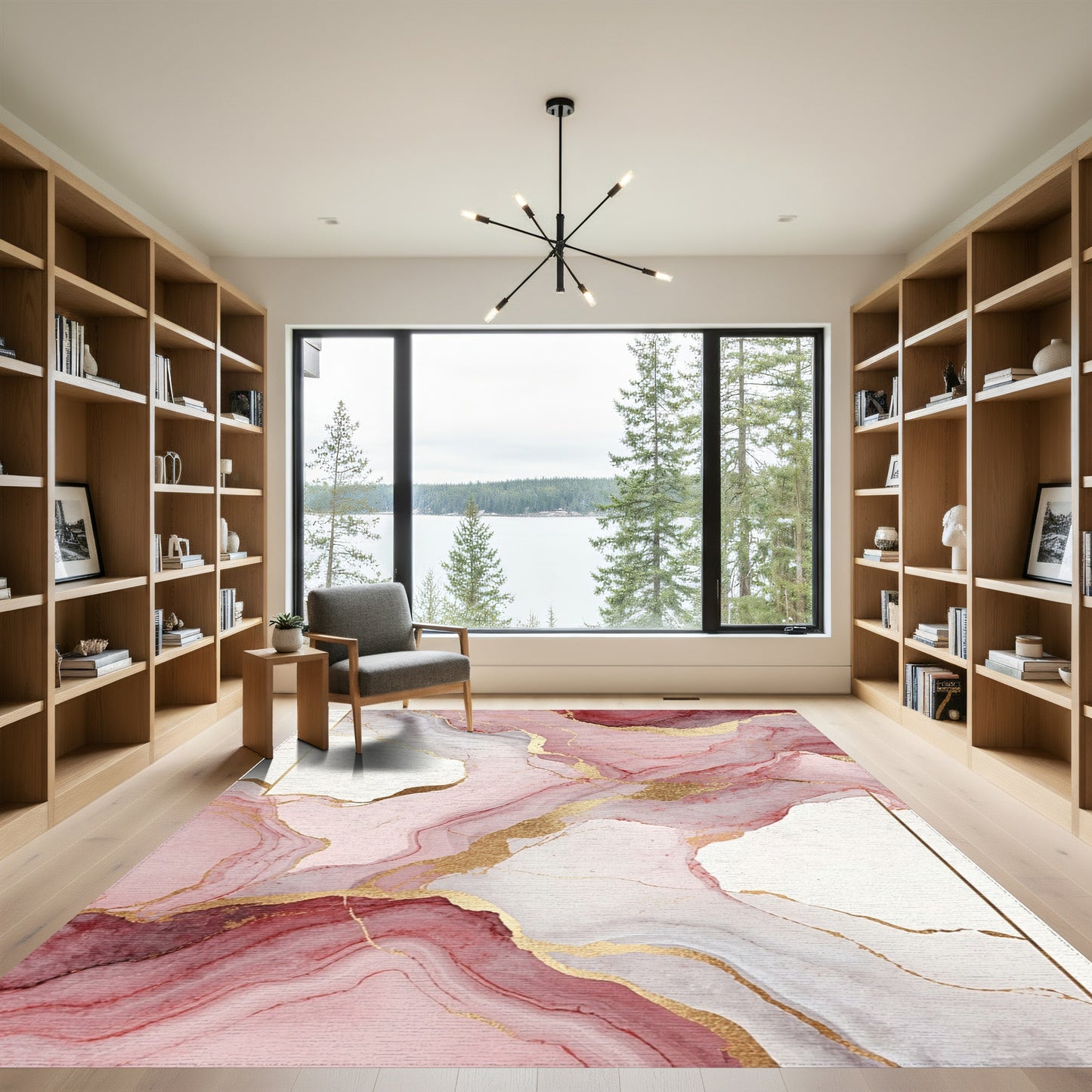 Pink Gold Fluid Marble Rug