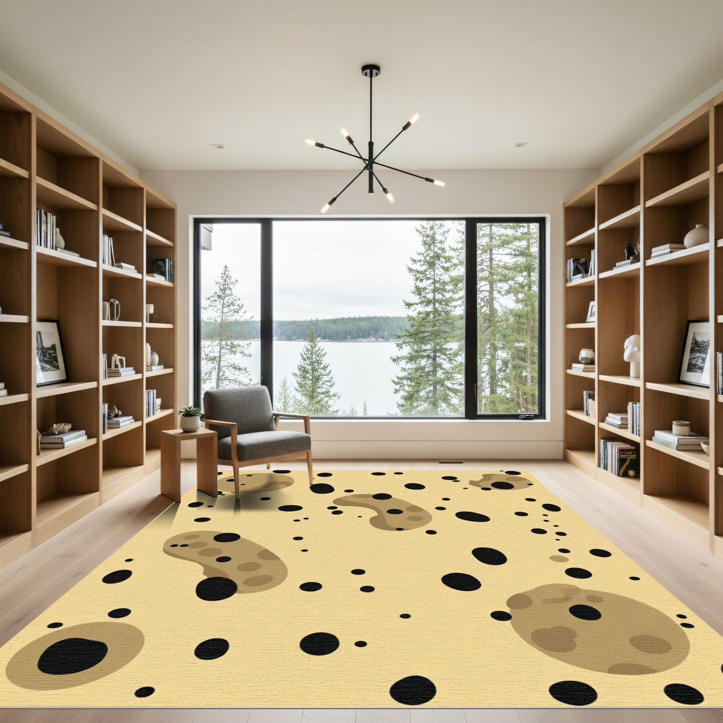 Scattered Black Dot Organic Shapes Rug