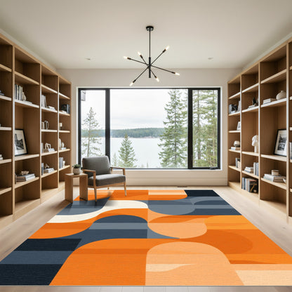 Retro Orange Geometric Overlap Rug