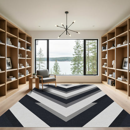 Modern Charcoal Gray Chevron Stripe Rug