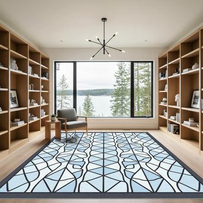 Sky Blue Geometric Stained Glass Rug