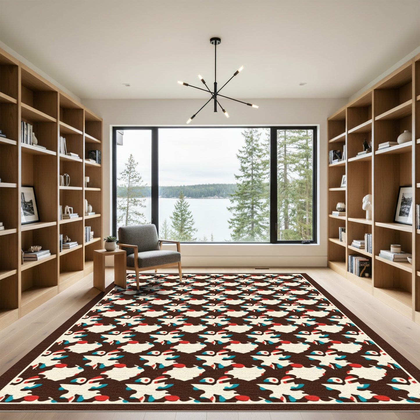 Abstract Brown Red Blue Whirling Shapes Rug