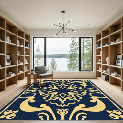 Navy Gold Ornamental Medallion Rug