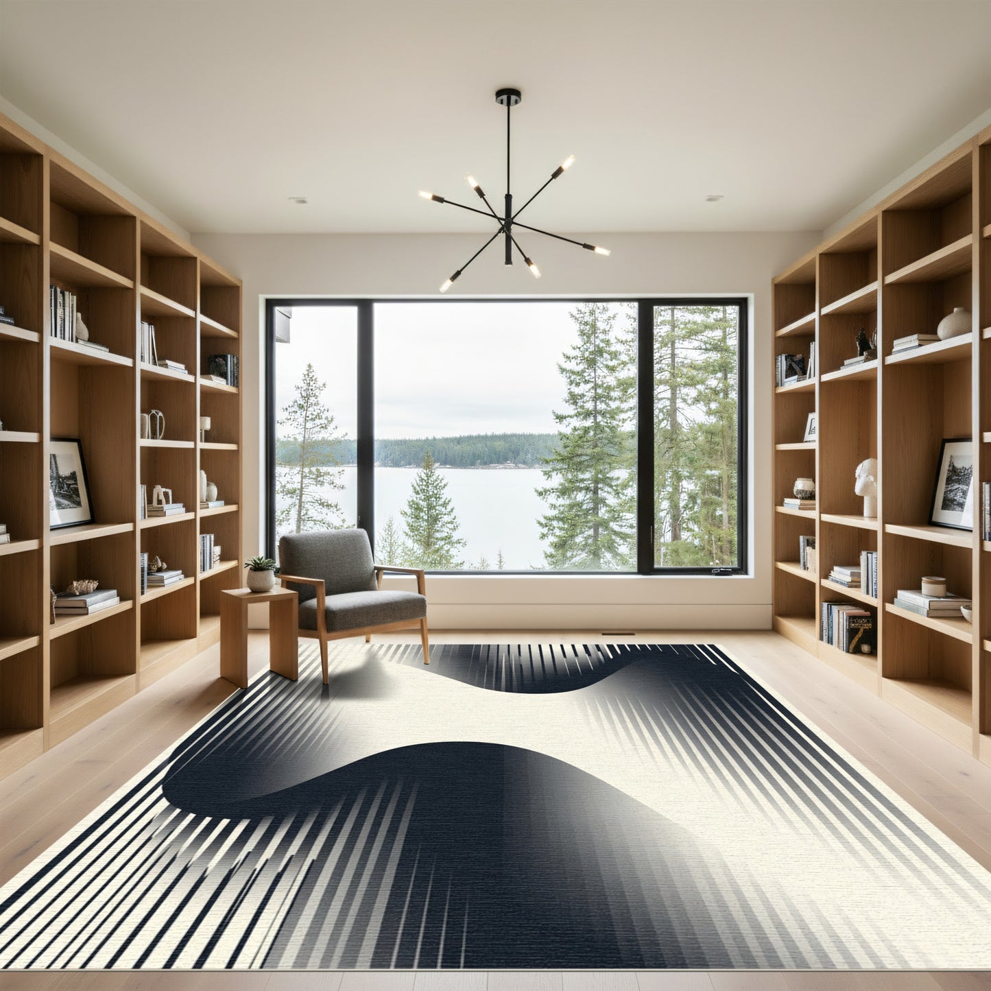 Monochrome Abstract Wave Lines Rug