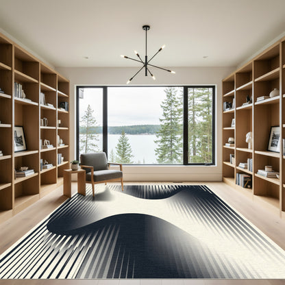 Monochrome Abstract Wave Lines Rug