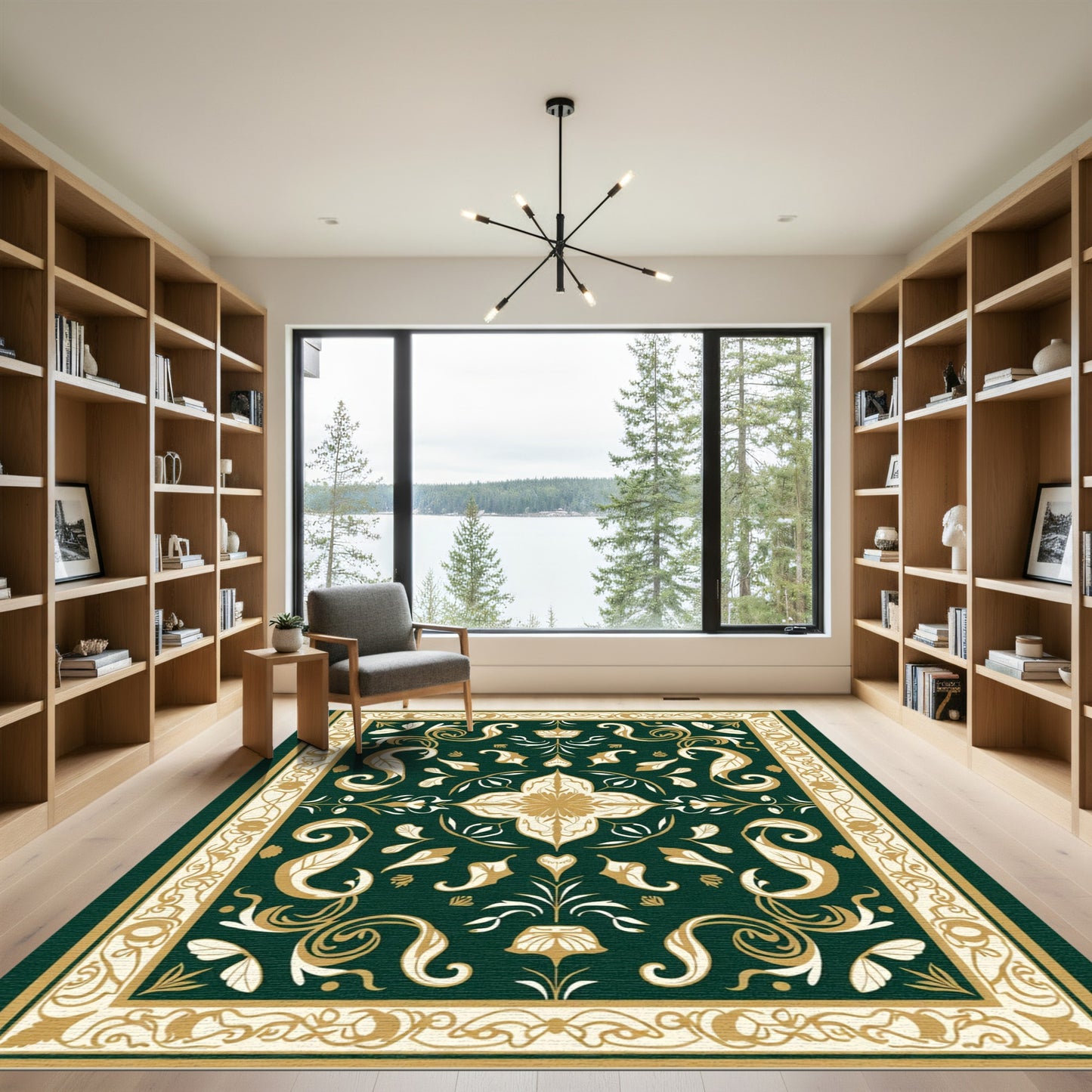 Deep Emerald Gold Floral Medallion Rug