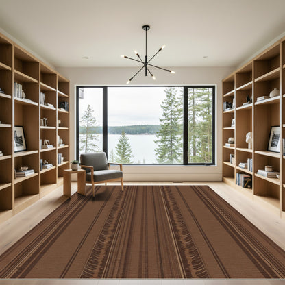 Brown Textured Vertical Stripe Rug