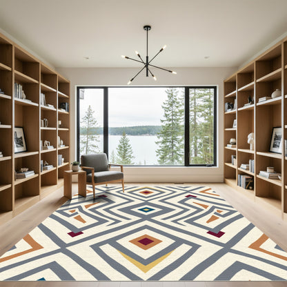 Bold Geometric Diamond Ochre Rug