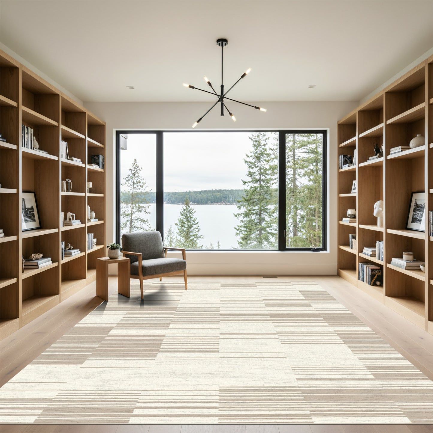 Ecru Taupe Horizontal Stripe Blocks Rug