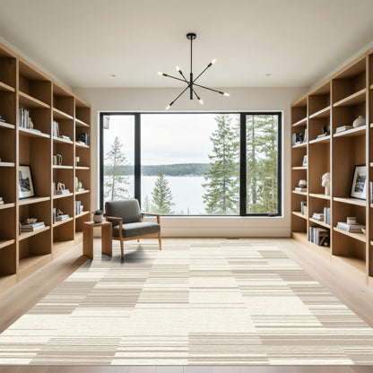 Ecru Taupe Horizontal Stripe Blocks Rug