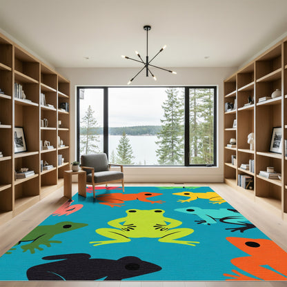 Playful Colorful Frogs Scattered Composition Rug