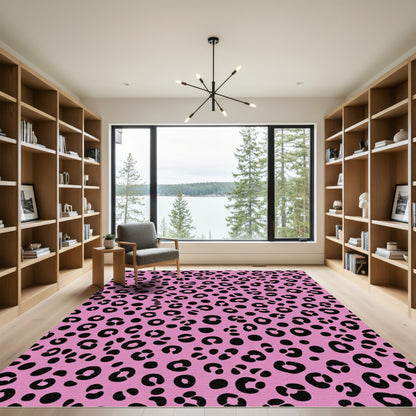 Pink Black Leopard Spots Rug