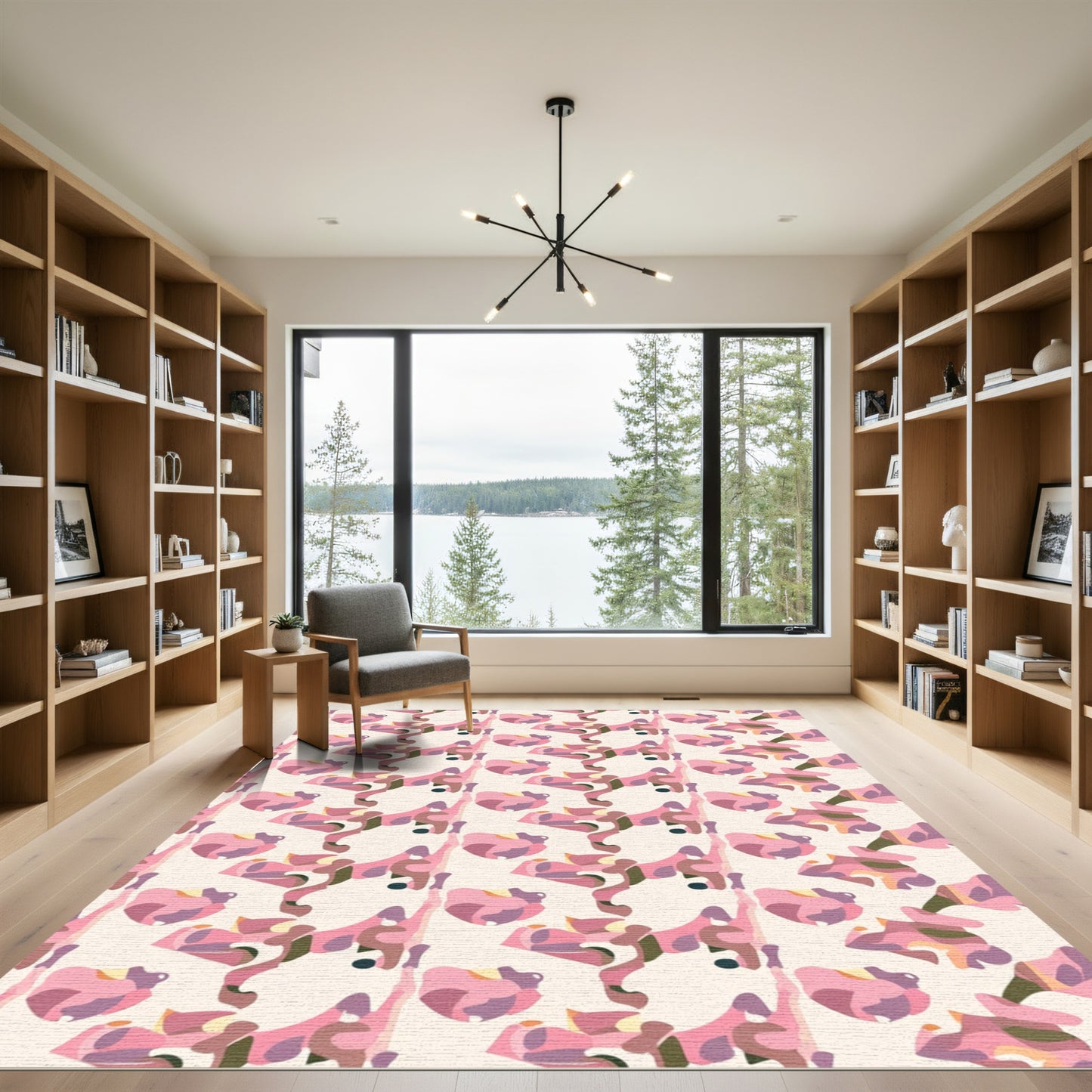 Abstract Pink Orchid Flower Arrangement Rug