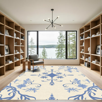 Blue Floral Vine Classic Medallion Rug