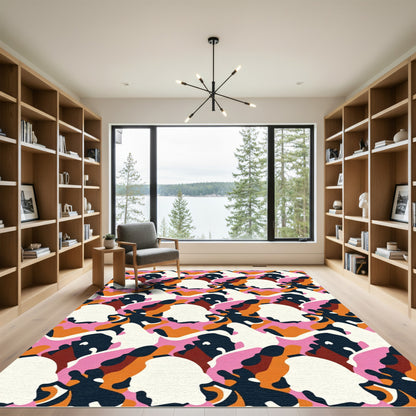 Camouflage Pink Orange Black White Shapes Rug