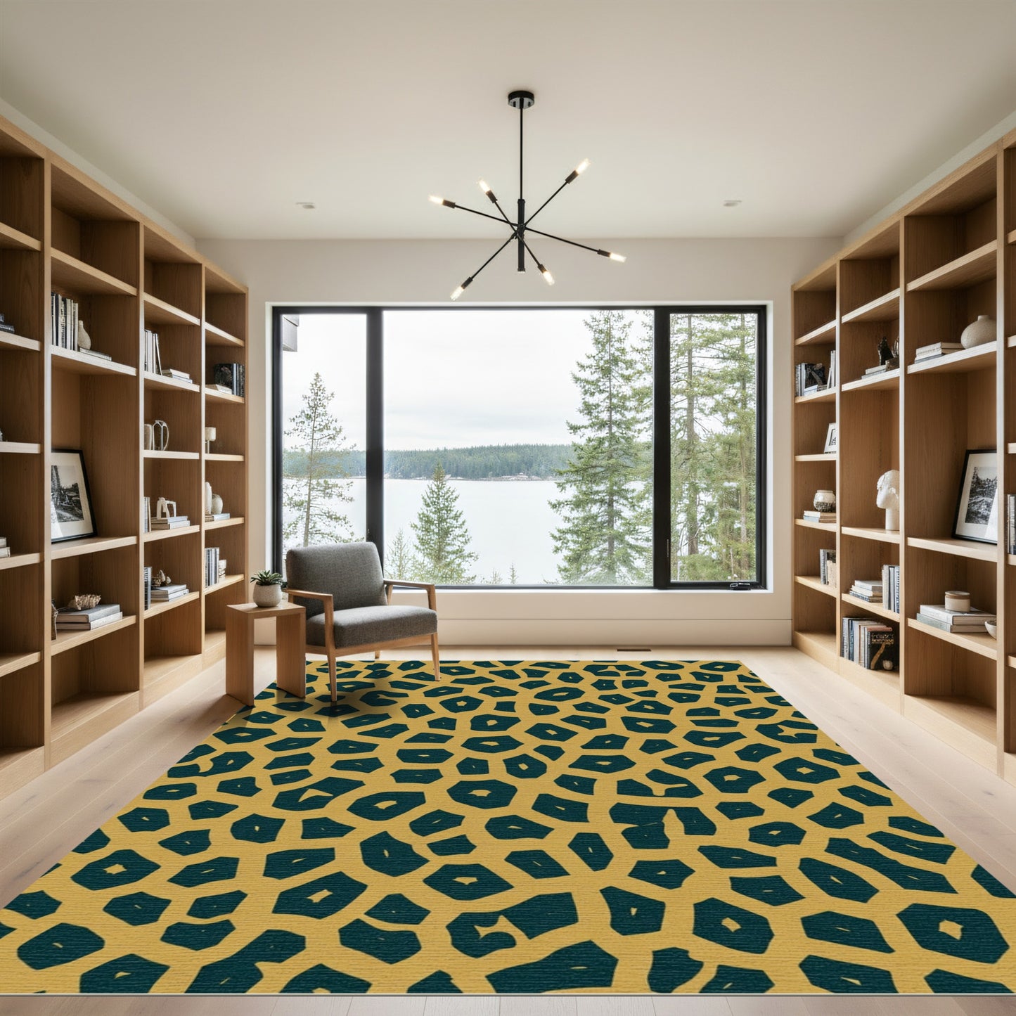 Golden Dark Teal Organic Cells Rug