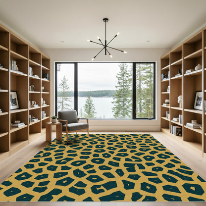 Golden Dark Teal Organic Cells Rug