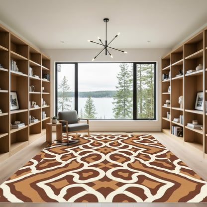 Brown and Cream Organic Scroll Rug