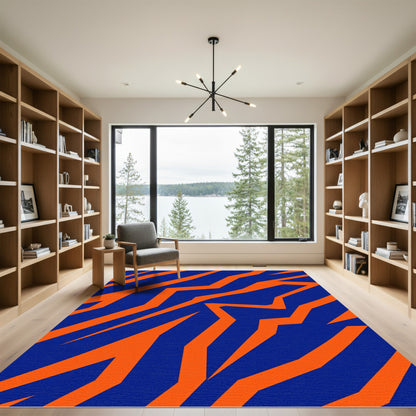 Bold Orange Jagged Stripes Blue Rug
