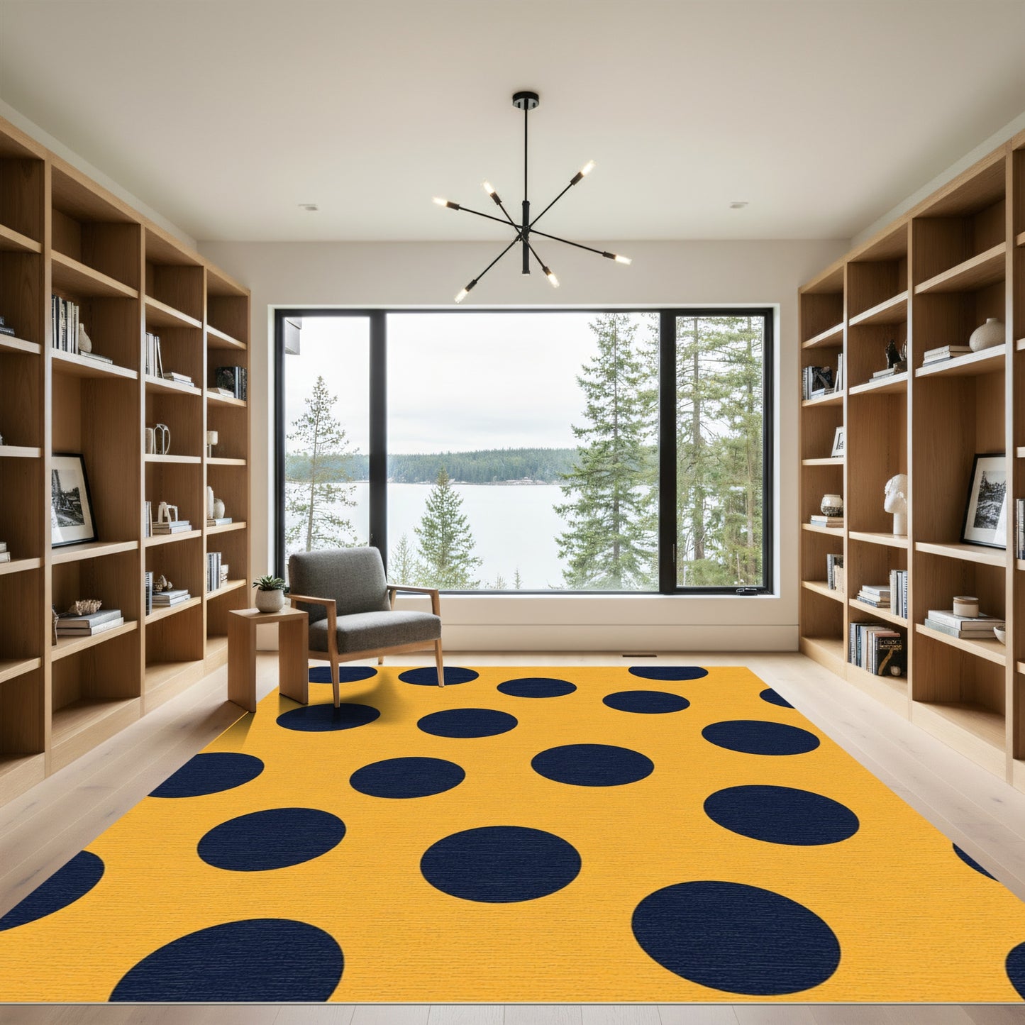 Golden Yellow Navy Polka Dot Rug