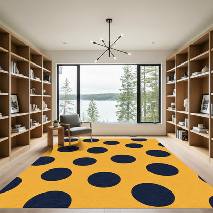 Golden Yellow Navy Polka Dot Rug